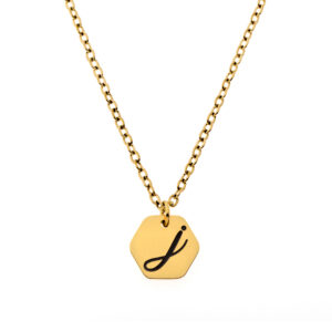 Initial Pendant • Hexagon Engraved • 18K Gold Plated